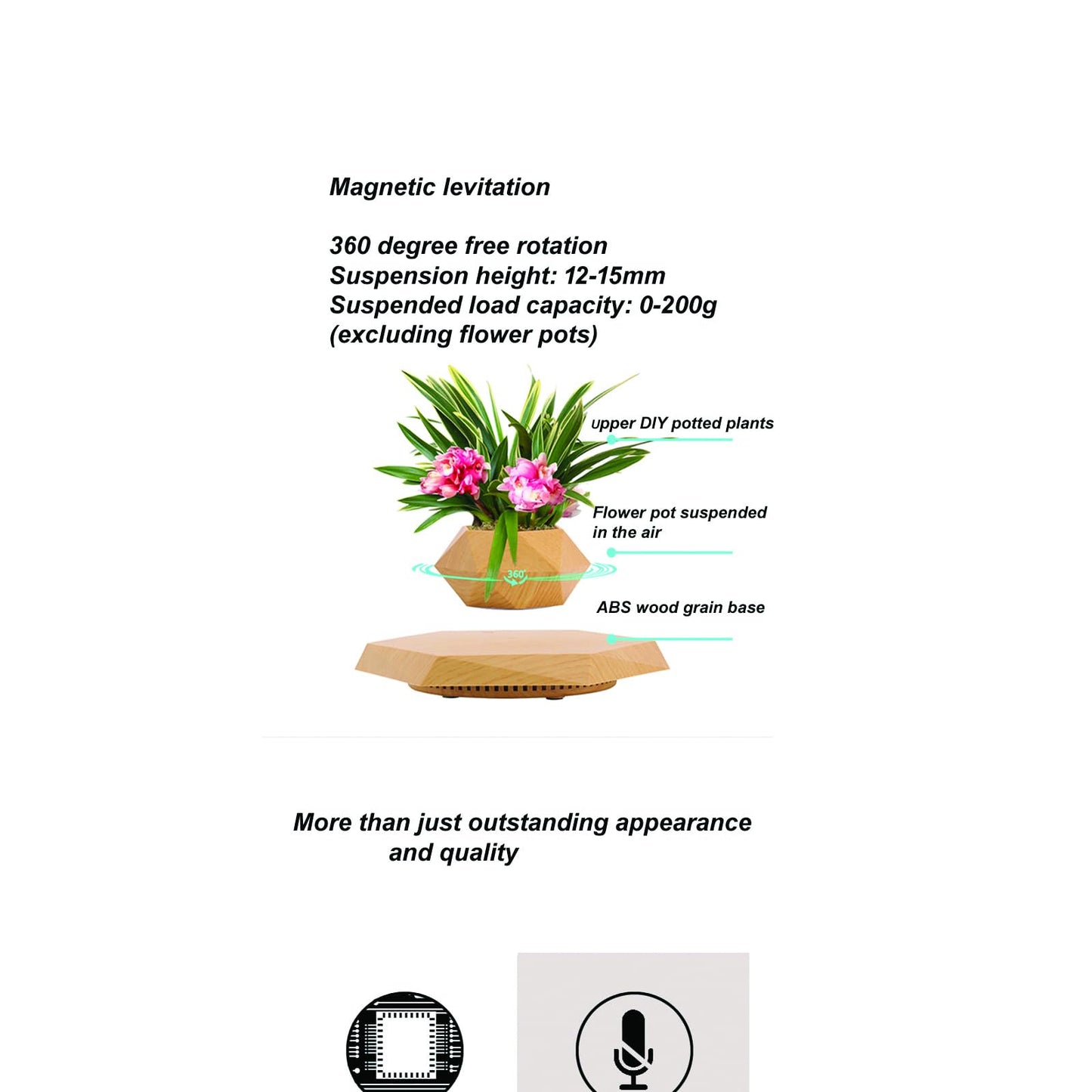LMingKun Levitating Plant Pot - Floating Plant Pot for Small Plants. Levitating Decor for Home & Office Magnetic Floating Levitating Display (Light Wood Grain)