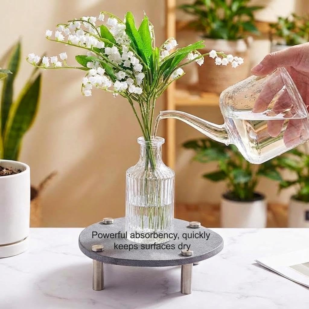 Plant Saucer Tray, 2 PCS 8 Inch Plant Coasters Mat, Plant Water Catcher Tray, Drying Plant Pot Tray Stone with Stainless Steel Feet, Plant Saucers for Indoors, Plant Drip & Drainage Tray, No Leaks