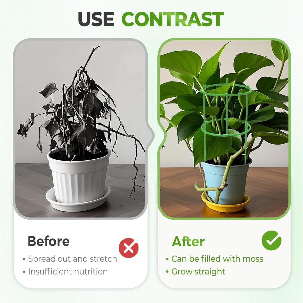 Plant Support Stakes for Indoor & Outdoor Plants, Small Half-Round Plant Stem Supports, Stackable Plastic Trellis Cages for Flower Pots, Peony, Hydrangea, Monstera, Tomato, Leafy Plants (15 Layer)