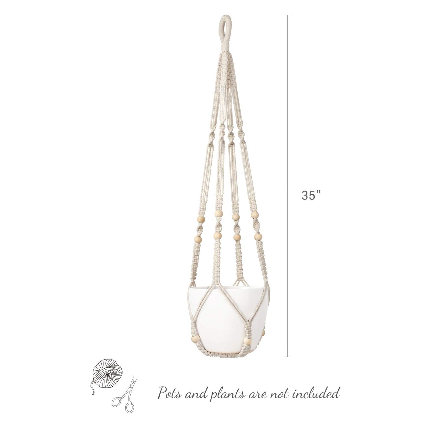 Mkono Set of 2 Macrame Plant Hanger 35 Inch and 43 Inch Indoor Hanging Planter Basket with Wood Beads Decorative Flower Pot Holder No Tassels, Ivory (POTS NOT Included)