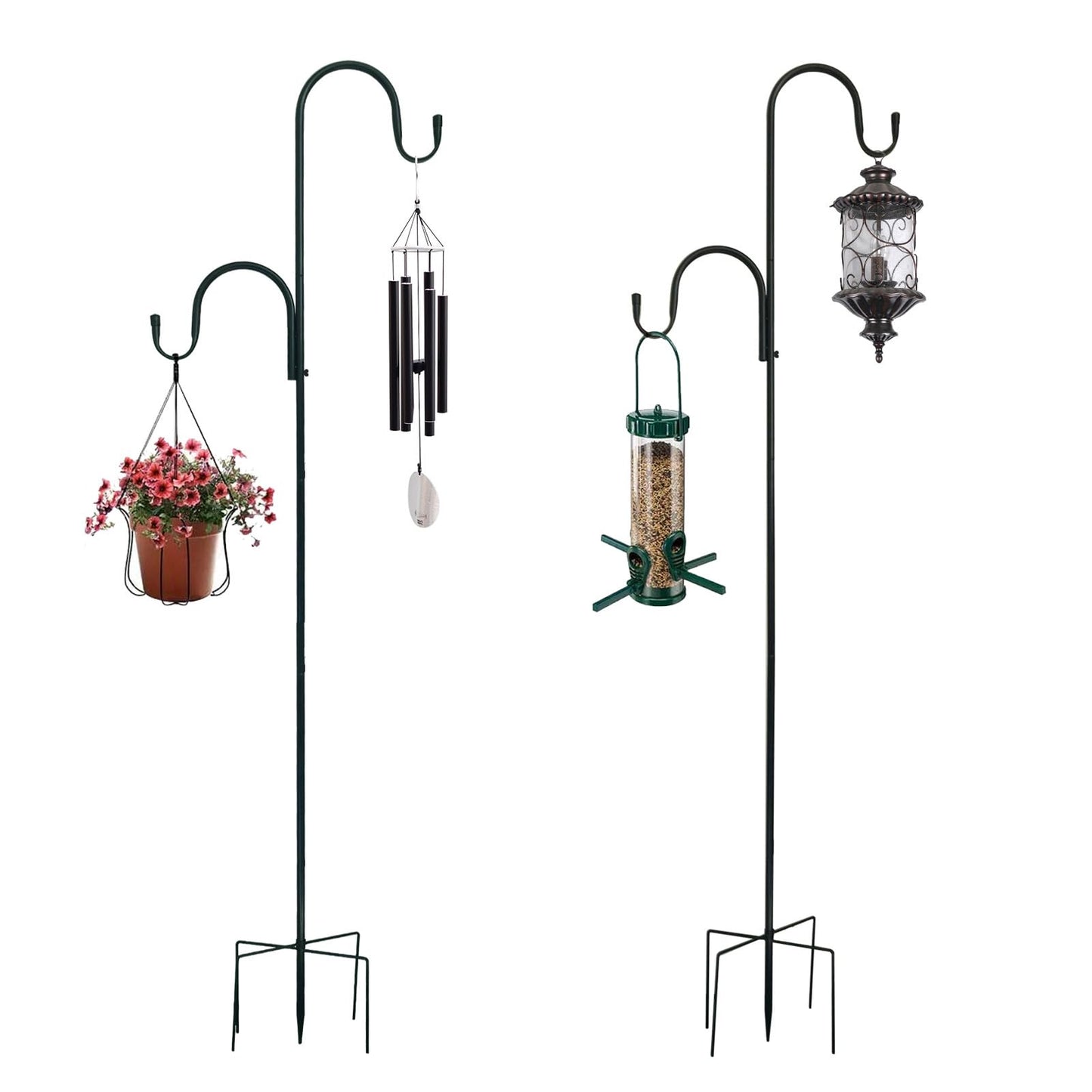 MIPON 2 Pack 78 Inch Double Shepherds Hooks for Outdoor Bird Feeder,Hanging Plants,Solar Light,Adjustable 78/62/46/30 Inch,3/4 Inch Width Heavy Duty Garden Shepards Hook