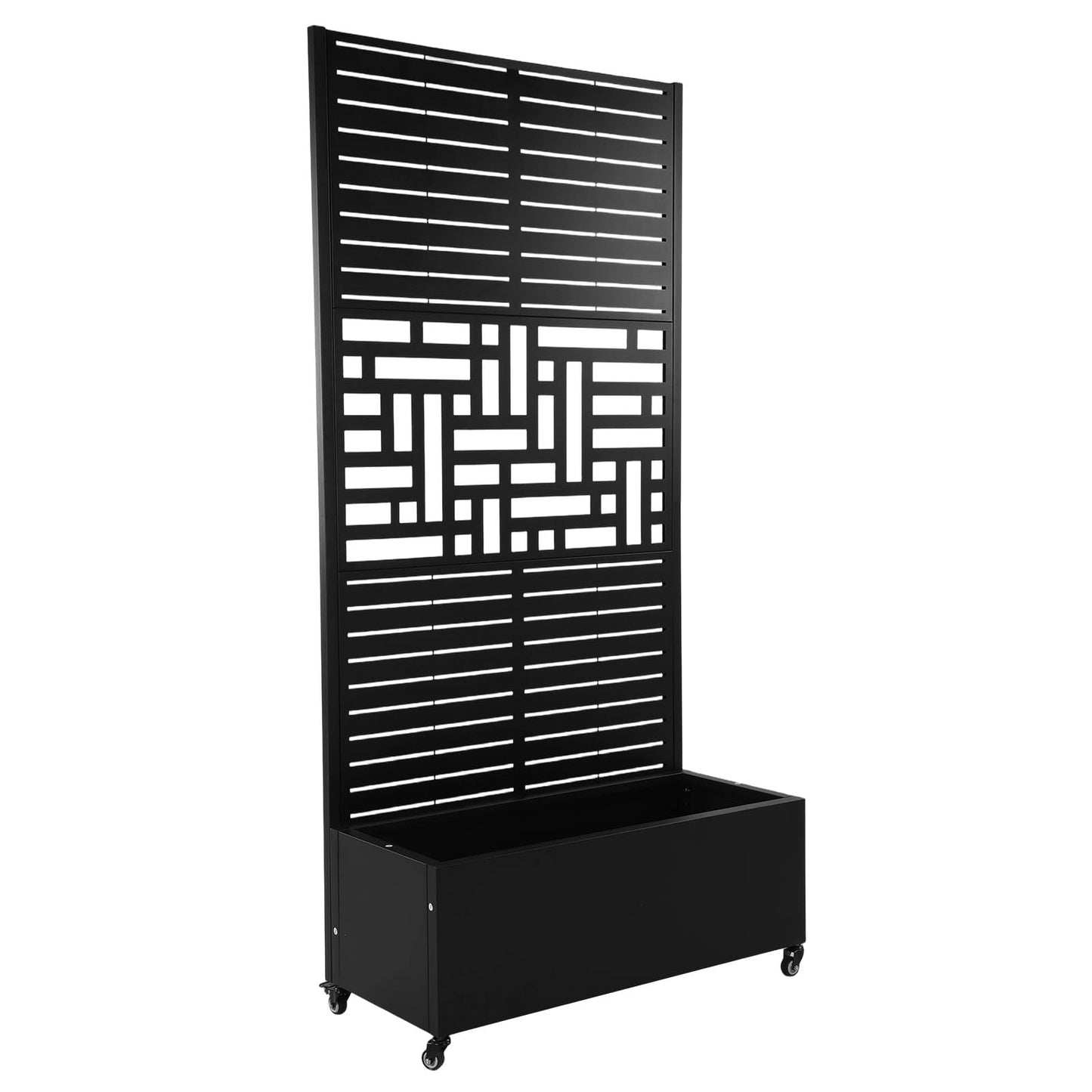 70.87x35.43x15.75 Inch Metal Planter Box with Trellis and Wheels Raised Garden Bed with Drainage Holes Privacy Planters Suitable for Climbing Plants and Vegetables (01)