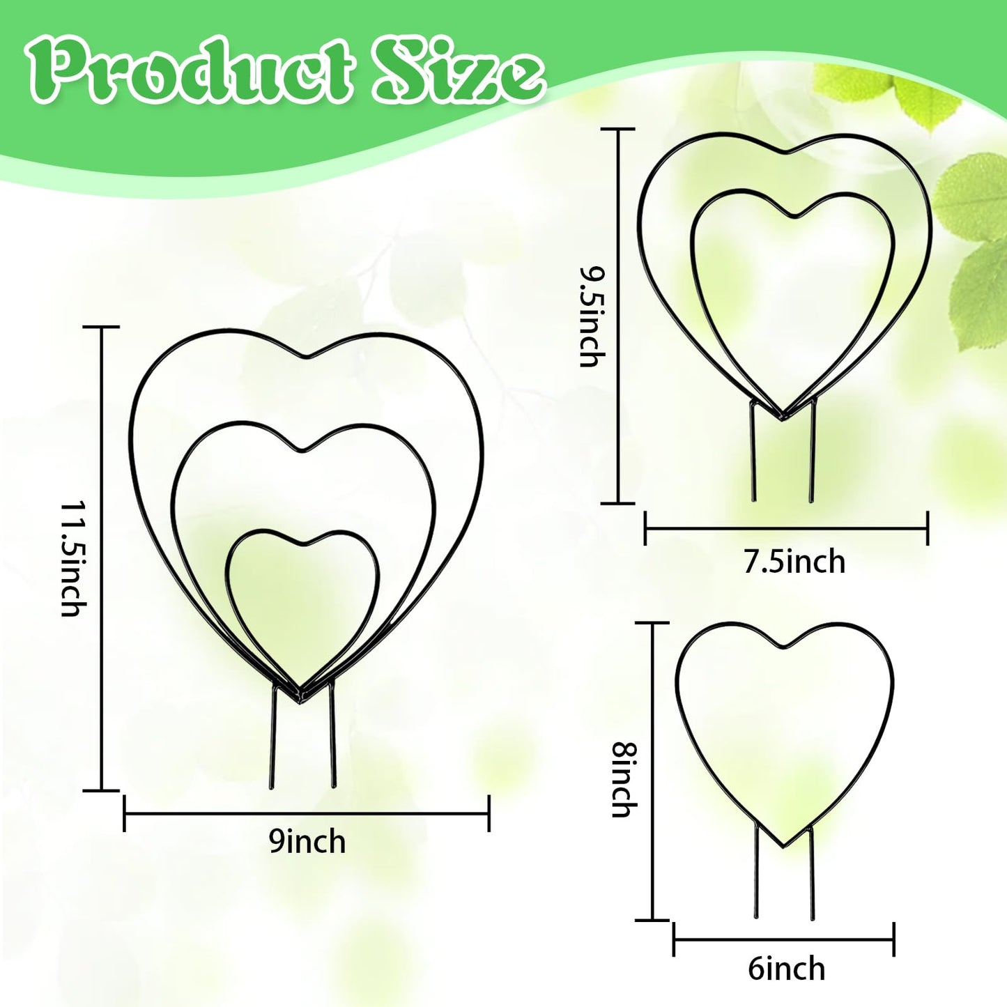 Hoya Trellis 3 Size Indoor Plants Flower Support Stakes Round or Heart Metal Trellis Set Garden Tool Accessories for Small Potted Vine Climbing Houseplants (BlackH)