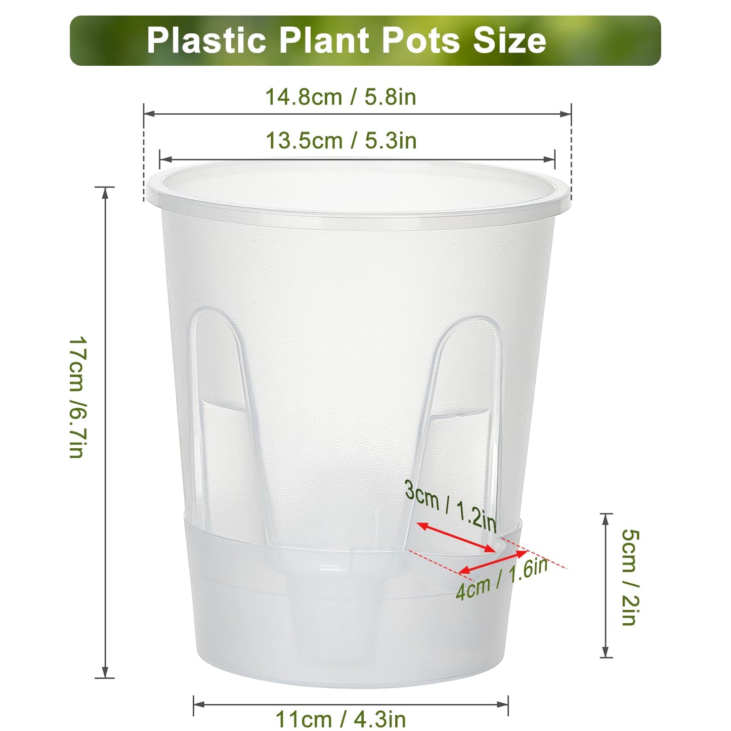 IWNTWY Plant Pots 6 inch Set of 5, Self Watering Pots for Indoor Outdoor, Upgraded Water Inlet Self Watering Planters Flower Pots with Drainage Hole and Clear Saucer Reservoir (Clear)