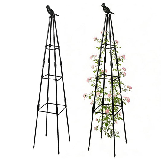 Garden Trellis, 47” Plant Trellis for Climbing Plant, Plant Support with Bird Decoration, Adjustable Rustproof Garden Obelisk for Roses, Clematis in Indoor or Outdoor1 Pack