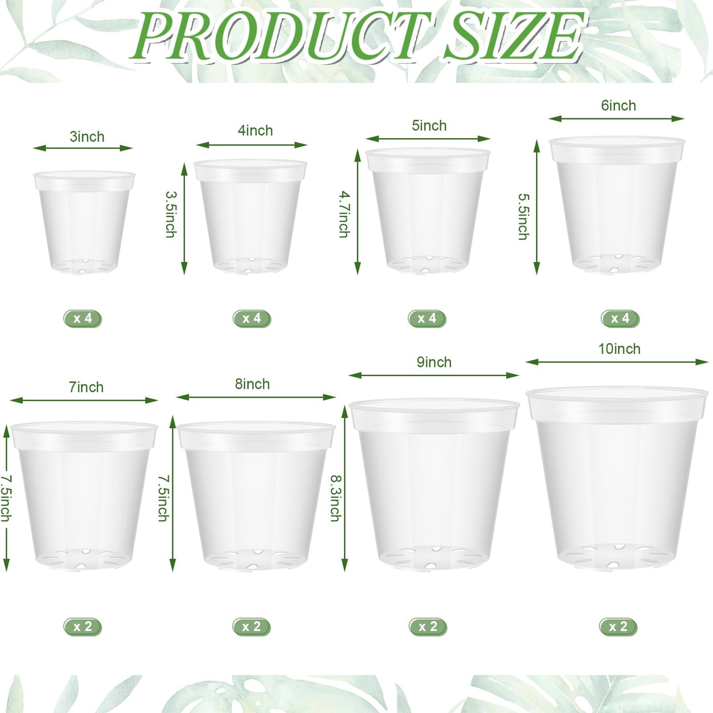 Vesici 24 Pcs 3/4/5/6/7/8/9/10 Inch Large Thickened Clear Nursery Pots Variety Pack Plant Pots with Drainage Holes Planters for Indoor Plants Flexible Transparent Plastic Plant Bottle Succulents