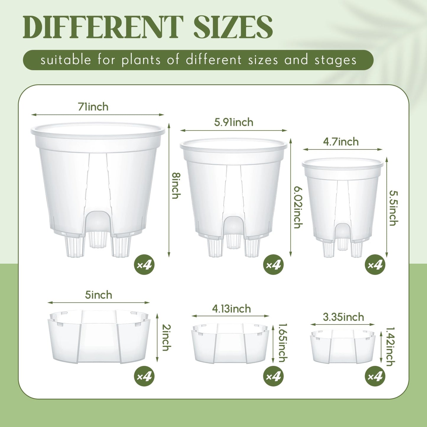 Wonderjune Self Watering Pots for Indoor Plants with Deep Reservoir and High Drainage Holes for Outdoor Plants and Flowers, Bare Root Planter(4.72'', 5.91'', 7.09'',Clear,12 Pcs)