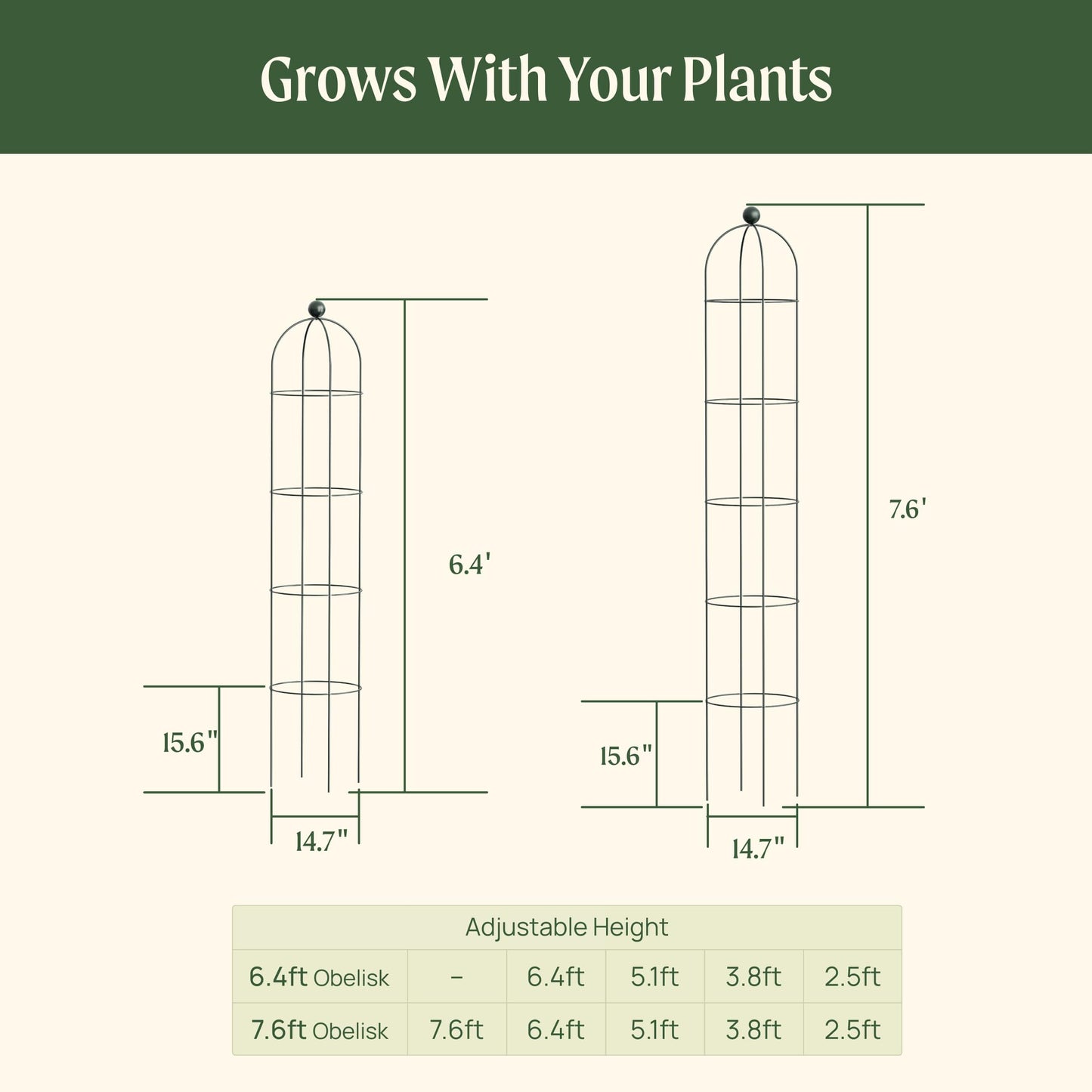Vego Garden 7.6 ft Round Obelisk Garden Trellis, Metal Rustproof Plant Support Rose Trellis, Tower Potted Cages for Flowers Fruits Vegetable Vines Indoor & Outdoor
