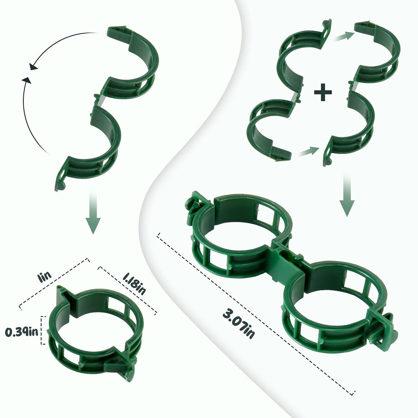XYCING Green Metal Plants Support Stakes (Pack of 8), Garden Single Stem Plant Support Rod and Ring with 10 PCS Plant Clips, Plant Support and Clips Set - for Amaryllis, Rose, Tomato Seedling, Sapling