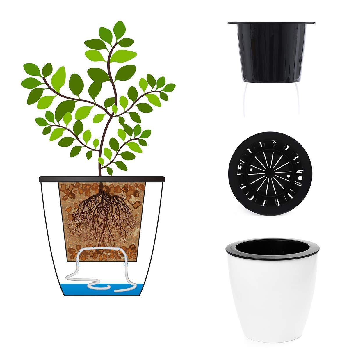 5.2“ Self Watering Planter White Flower Pot, 3 Pcs Medium Planter Pot, Mini Plant Pot, for All Plants, Herbs, African Violets, Succulents, Flowers Or Start Plants, White, 5 inch