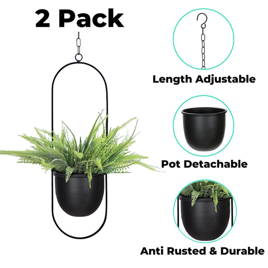Eco Joy Shineloha 2 Pack Hanging Planters for Indoor Plants with 5.5" Pot + Ceiling Hook | Black Hanging Planter, Metal Plant Hanger, NO Plant incld