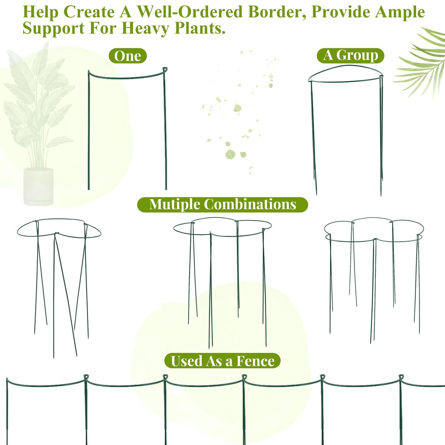 Tioncy 18 Pcs 30 H x 12.6 W Plant Support Stakes Cages for Garden, Metal Half Round Plants Tension Rods for Indoor Outdoor Large Tall Flower Vegetables Tomato Peony Rose Support