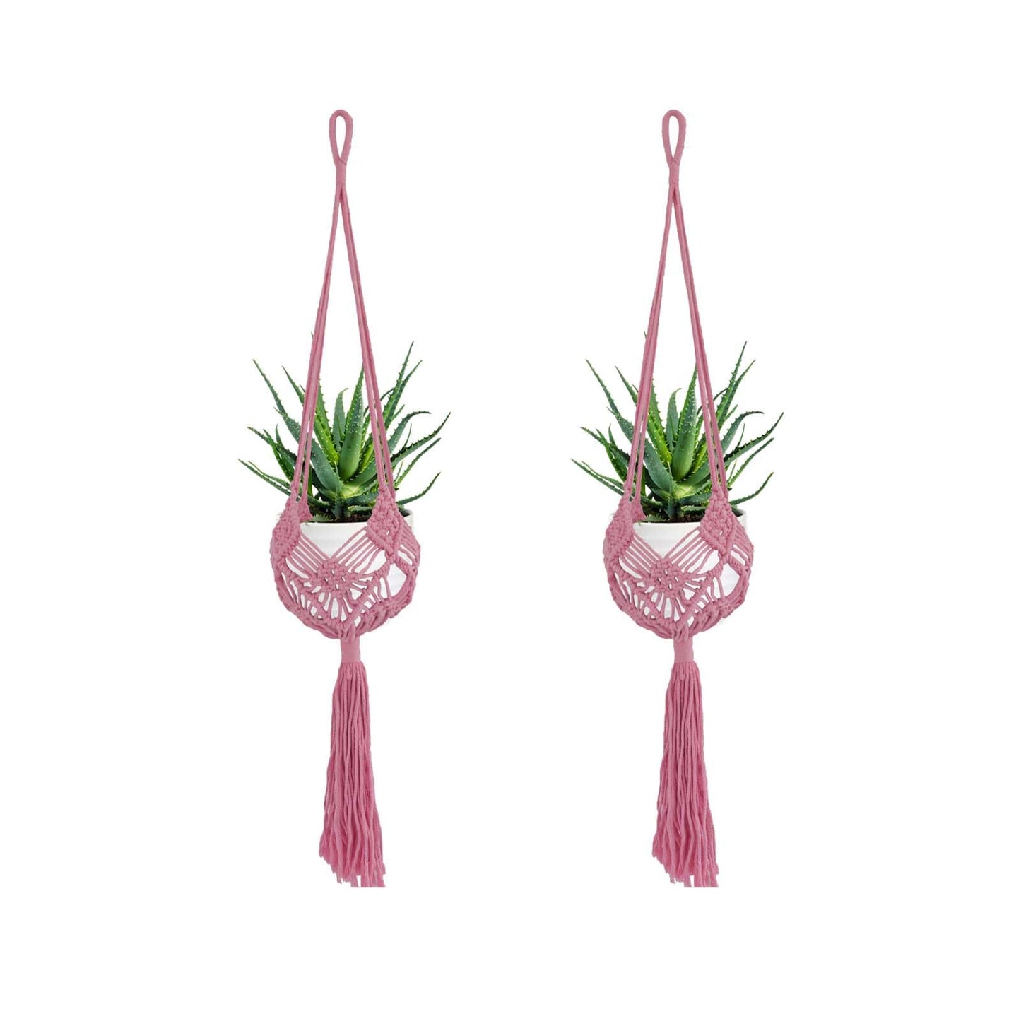 2 Pack 90CM (35inch) Extra Long Macrame Plant Hangers, up to 8 inch Pot Hanging Planter with Patterns, Premium Cotton Rope Crochet Boho Hanging Planter Basket for Indoor & Outdoor Plants (Pink)
