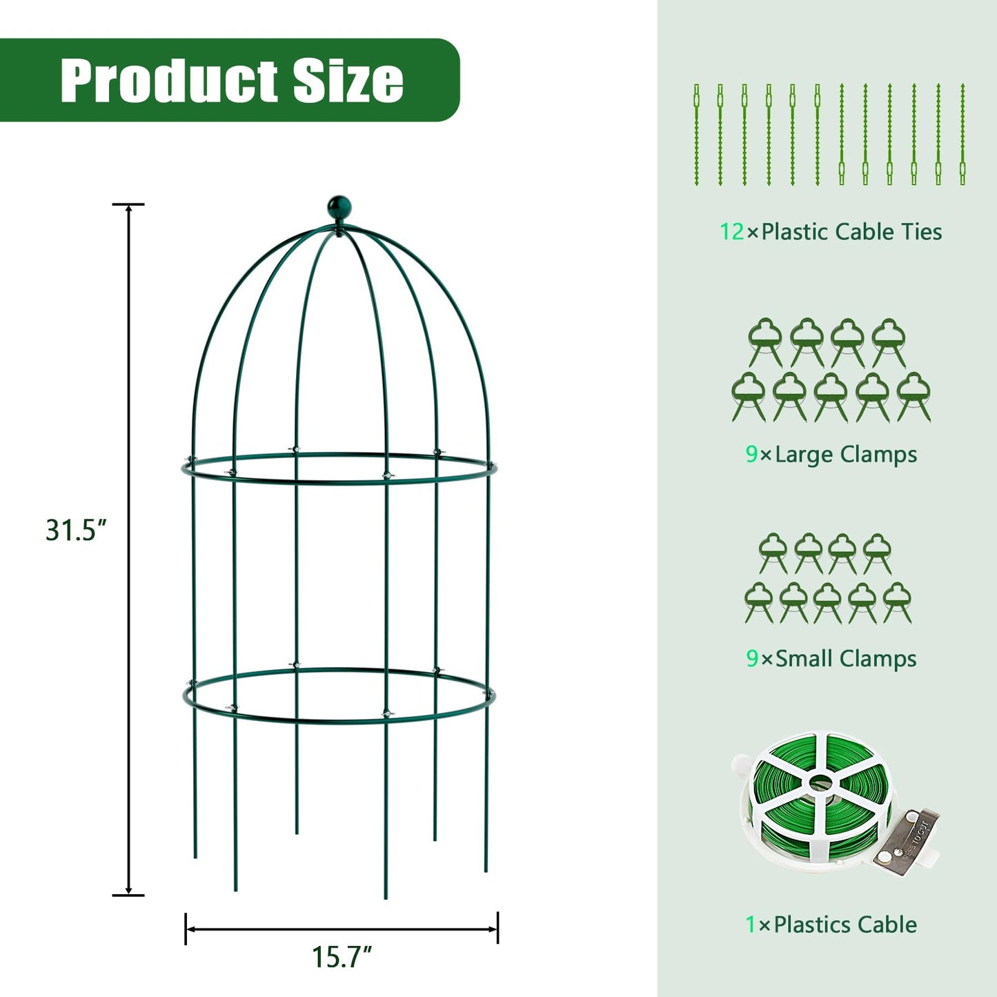 UrGROWA 3 Pack Metal Plant Cage Support, 31.5" H Peony Support Tomato Cage Garden Rose Obelisk Trellis Supports Tower for Clematis Vine Jasmine Supports Outdoor Indoor