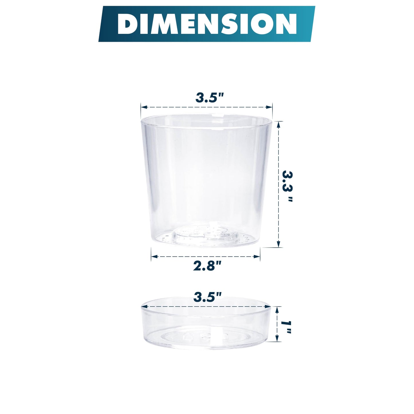 Phoenix Vine 3.5 Inch Clear Acrylic Planter Pot with Tray, Orchid Pot with Drainage Holes, Deep Saucer for Bottom Watering, Transparent Containers for Indoor Plants, Herbs, Set of 12, 91-A-D-12