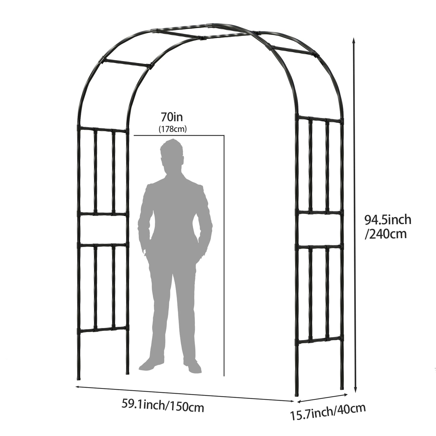 OnlyGarden Garden Arch Trellis, Trellis Arch for Climbing Plants Outdoor, 5FT x 7.9FT Metal Full Garden Arbor, Trellises for Patio Lawn Backyard, Large Garden Archway Decoration Black 59.1" x 94.5in