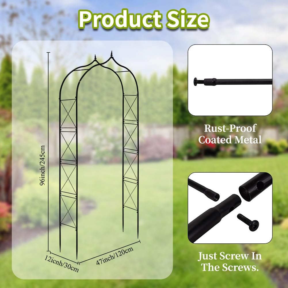 ROARLITEE Garden Arbor 8Ft Arch Trellis for Climbing Plants Heavy Duty Thickened Metal Frame Trellises Yard Outdoor Backdrop Stand Party Event Decoration