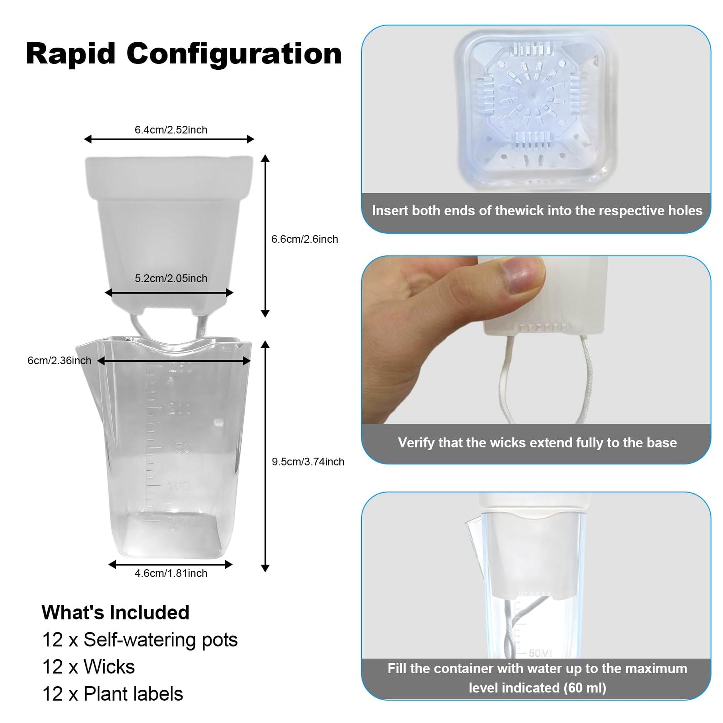 12 Pack 2.5 Inch Self Watering Pots for Indoor Plants, Clear Plastic Planters with Water Level Indicator, Semi Hydroponic Propagation Station for Succulents, African Violet and LECA