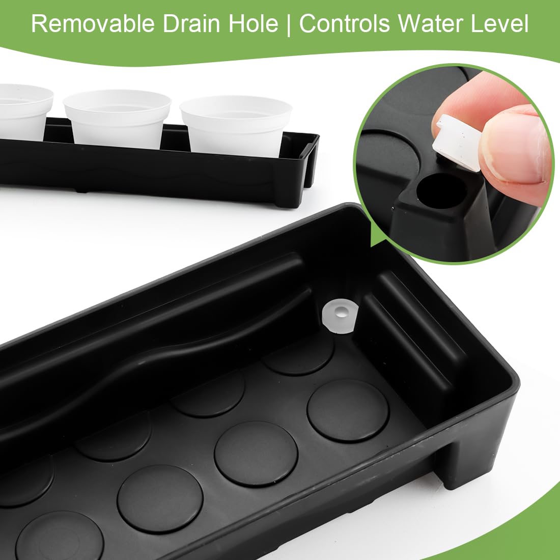 RooTrimmer 5 Pack Plastic Plant Saucer (17"x3"x1.5"), Rectangular Window Sill Plant Pot Trays with Removable Drainage Hole, Thick Windowsill Saucer Tray for 2.8 inch (7CM) Flower Nursery Pots (Black)