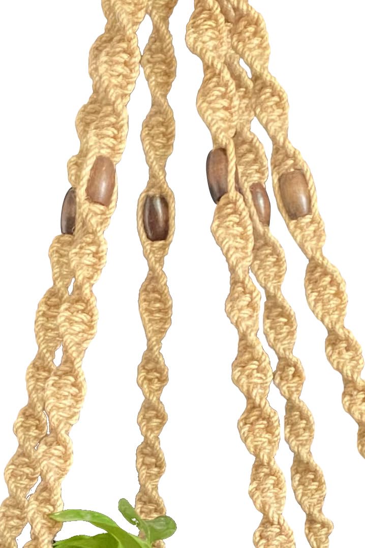 6 Legs Macrame Natural Jute and Cotton Plant Hanger & Holder and Metal Ring, 51-inches Length (Without The White Pot and Plant) (Jute) (Brown-Jute)