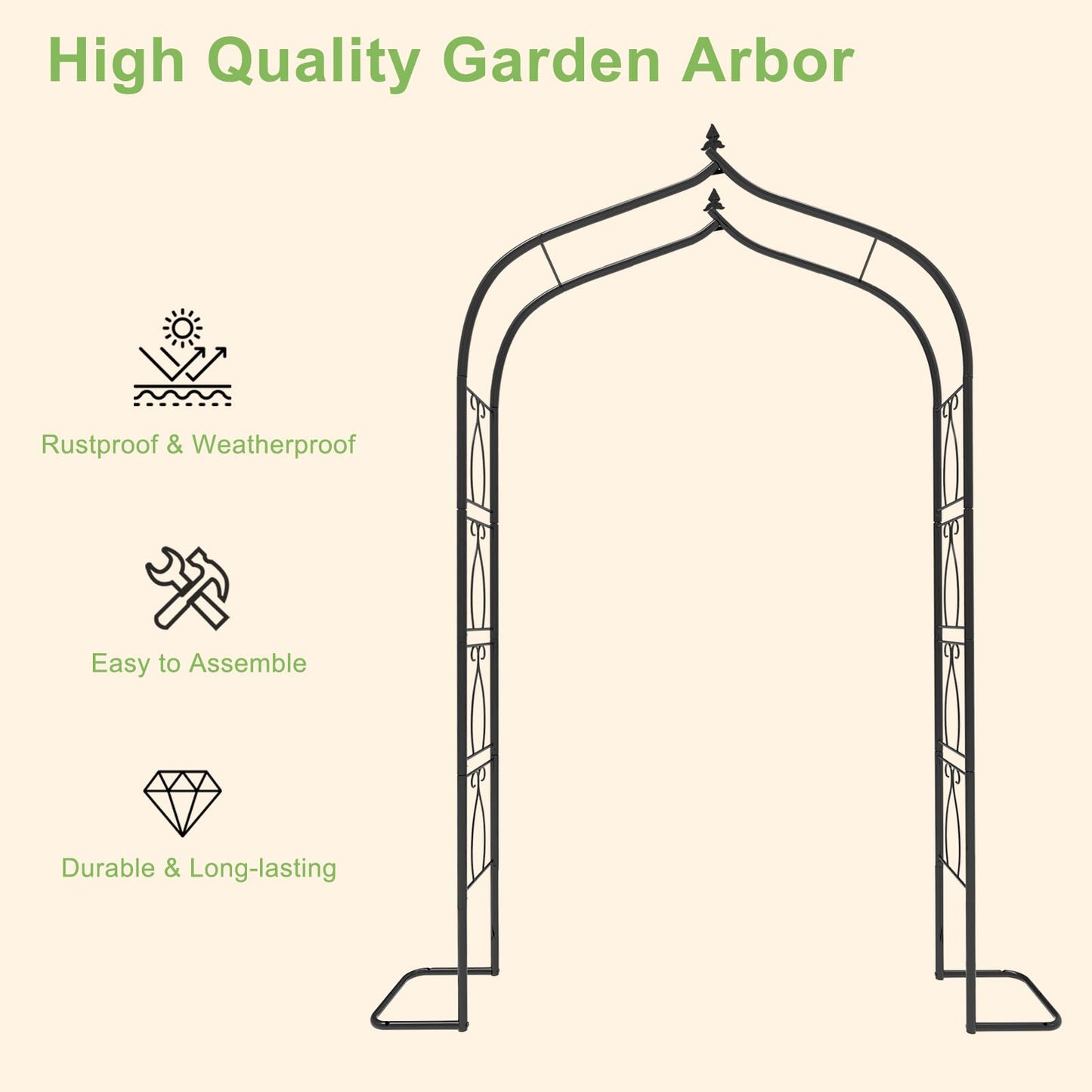 OUSHENG 7FT Garden Arch Trellis, Outdoor Steel Arbor for Climbing Plants, Archway Frame Stand Gate with Ground Stakes for Wedding Ceremony Decoration Party Vines Lawn Courtyard Patio Backyard