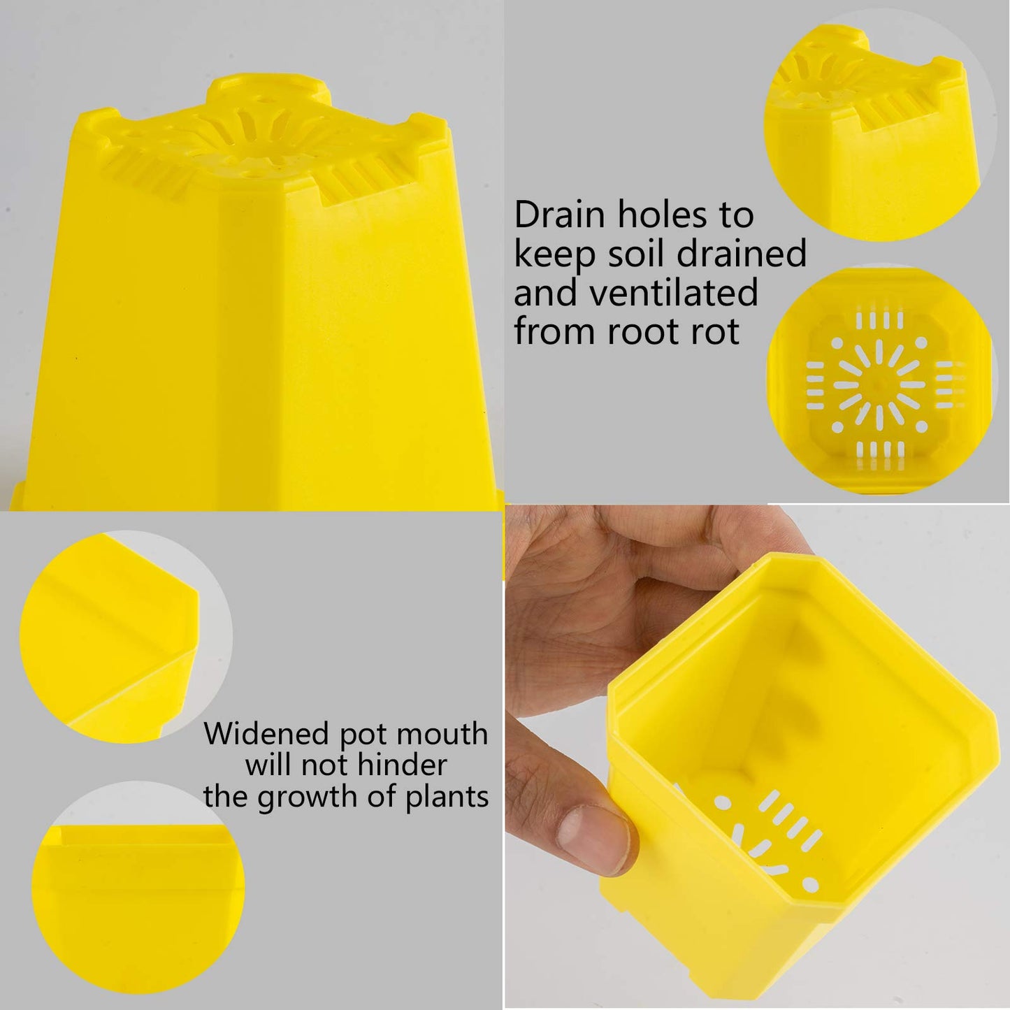 foxany 3" Plants Nursery Pot, 30 Pcs Thick Plastic Square Yellow Planting Pots, Plant Seedling Pots, Seed Starting Pots with Saucers - Yellow