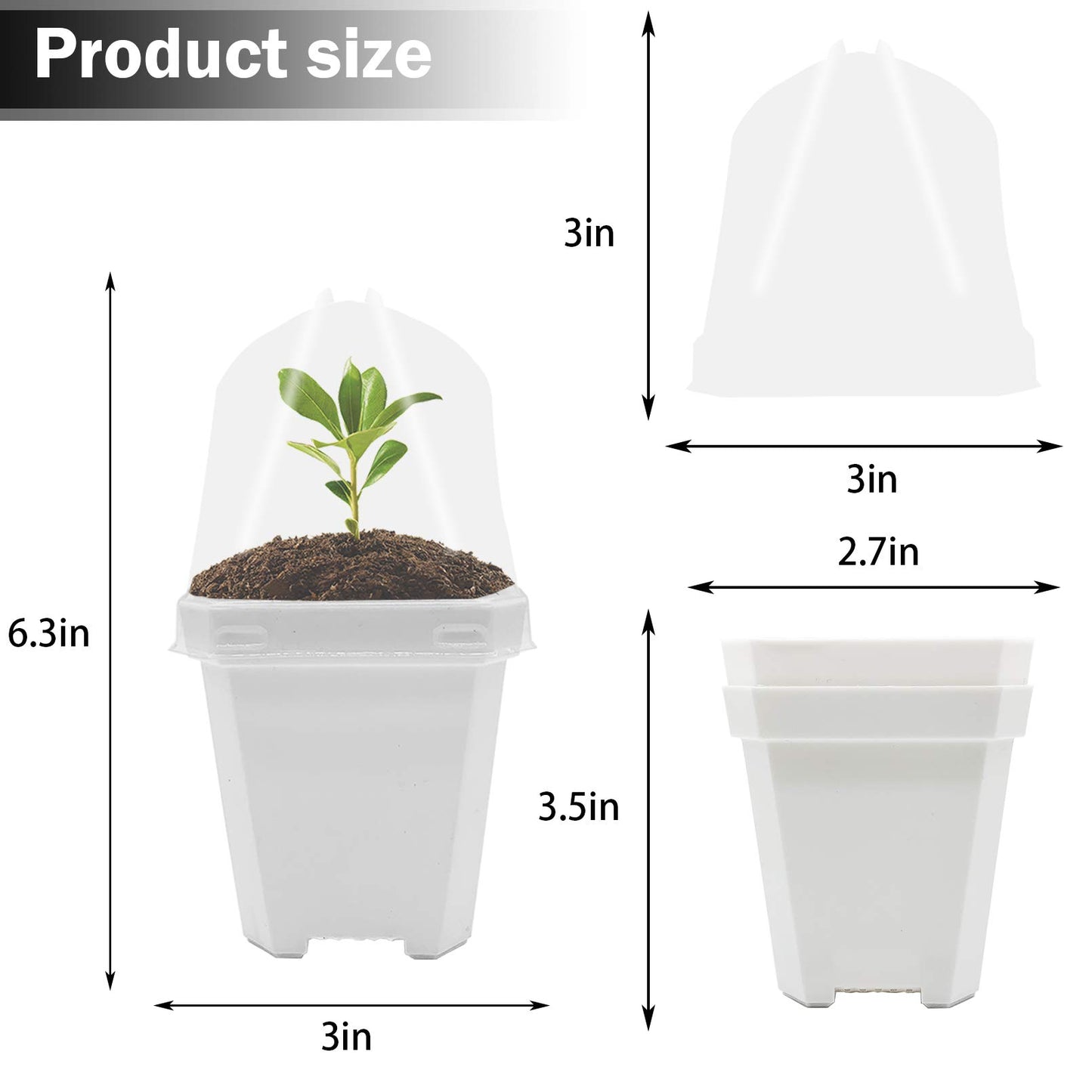 PURPLE STAR 1N 30 Packs Plant Nursery Pots with Humidity Dome, Small Gardening Pots, Square Planting Containers Cups for Succulents Seedlings Cuttings Transplanting