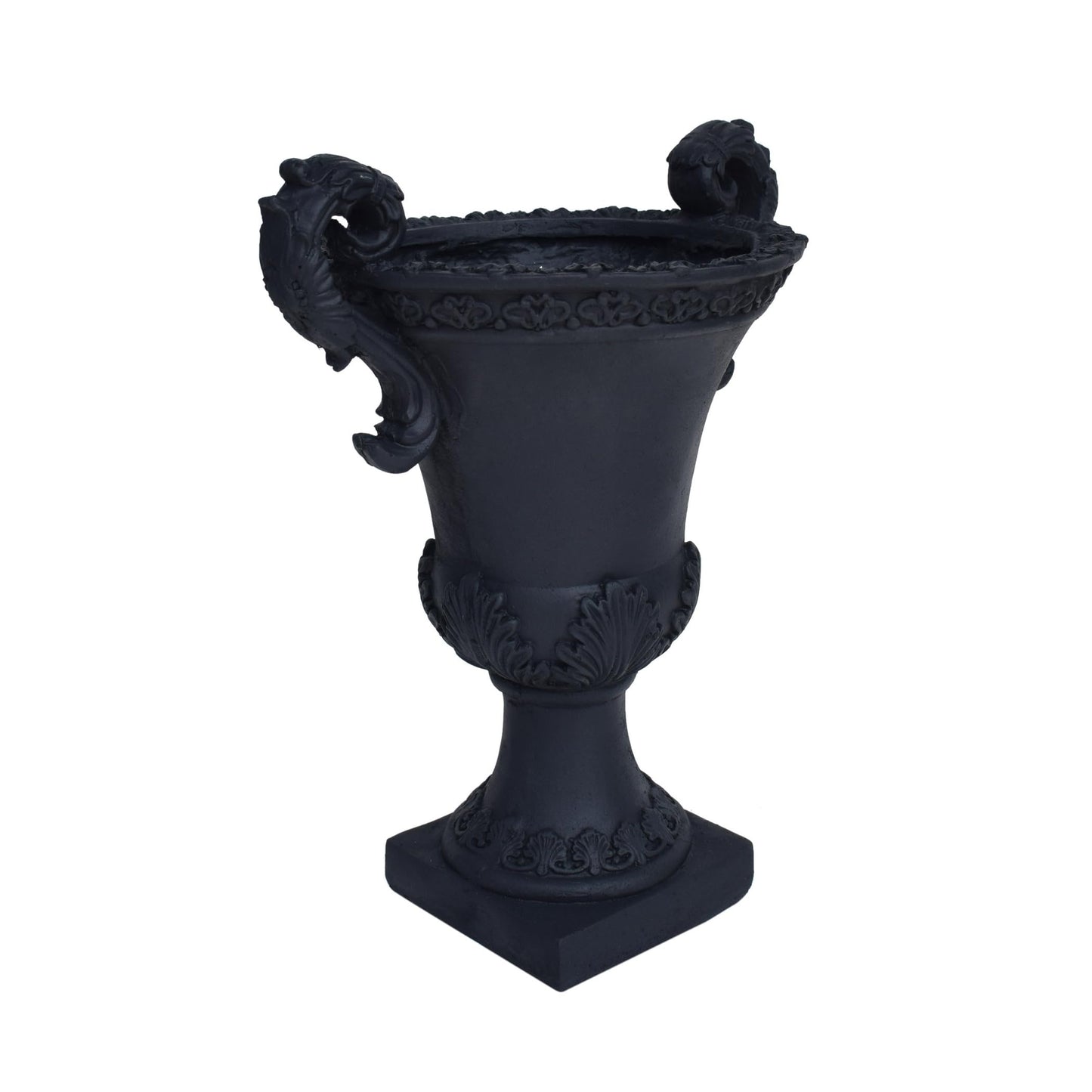 PETALORE Black Urn Planter, Tall Outdoor Flower Pots with Roman Botanical Design, Durable Magnesium Oxide Pedestal Planter for Garden, Patio, or Front Porch Decoration, Weather-