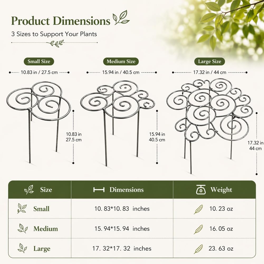 Metal Plant Support Ring for Garden Peony Cage Stand Indoor Pots Flower Hoop, Decorative Outdoor Peonies Grow Through Rings, Large Dahlia Stake, Pothos Climber Pole(1PC,Medium)