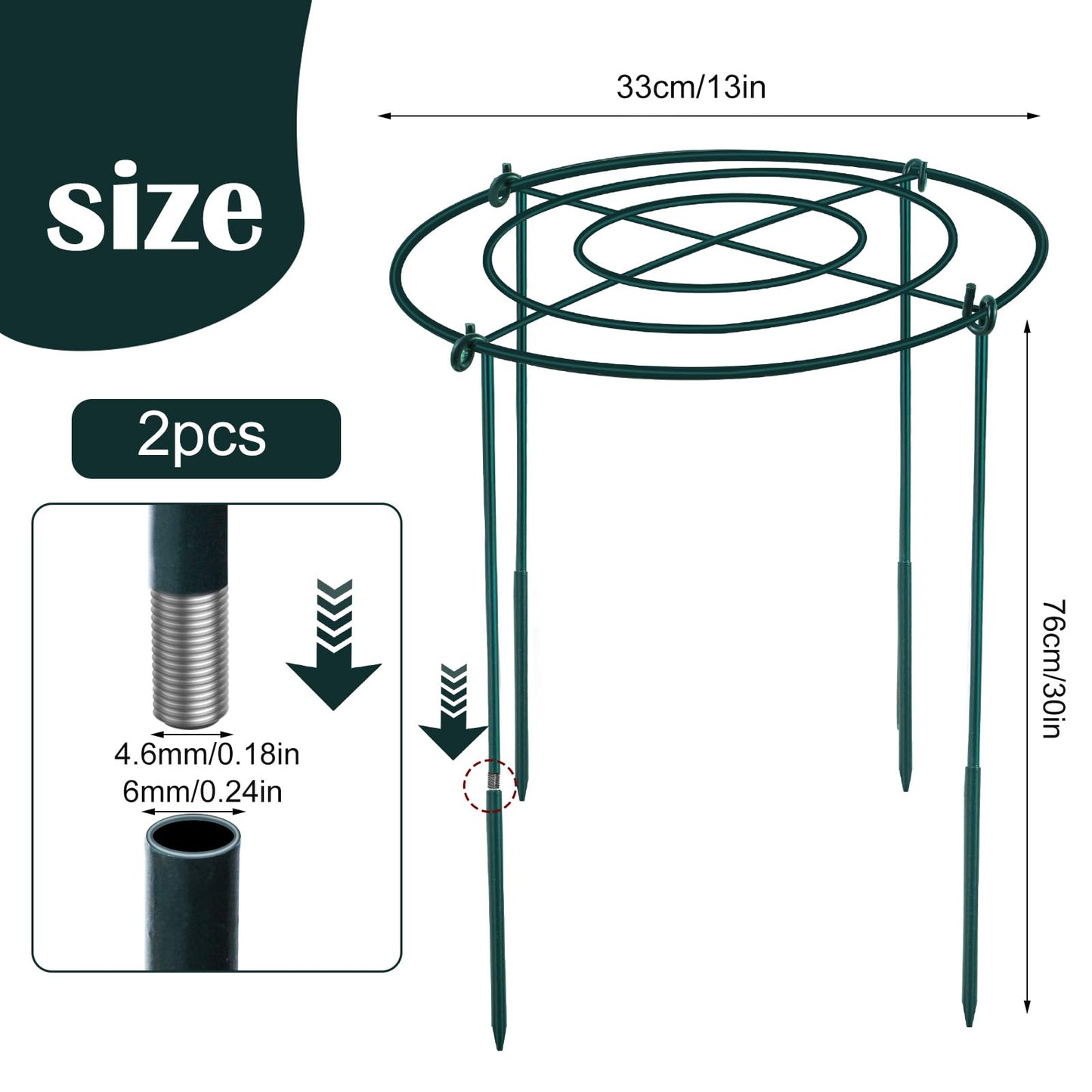 2Set Metal Peony Grid Cages, 30"H X 13"D Large Flower Support Cages Grow Through Hoop Ring Peony Stakes Garden Plant Support Rings Heavy Duty Plant Braces Peonies Structure for Outdoor Plants Blossoms
