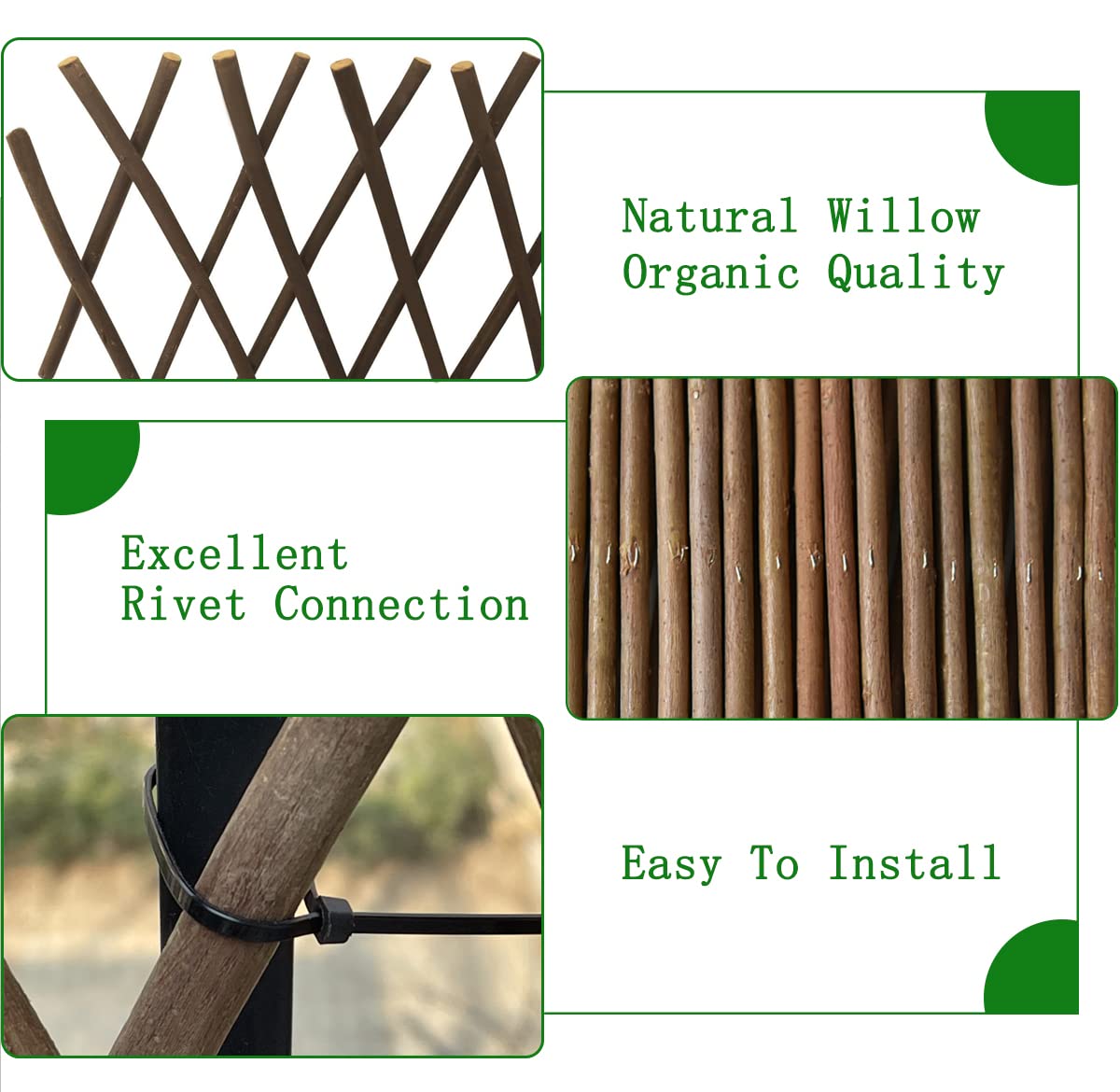 Helprise Expandable Willow Lattice Fence Panel Plant Support Garden Trellis Willow Trellis Fence for Climbing Plants Vine Ivy Rose Cucumbers Clematis Outdoors Garden Yard,36X92 Inch(4PC)