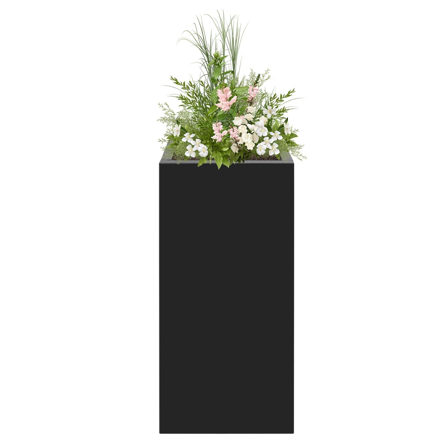 ACNAO 30in Height Metal Planter Box, Rectangular Outdoor/Indoor Flower Box with Drainage Holes, Modern Steel Planter Box for Gardens, Entrances, Balconies, Patios, Black