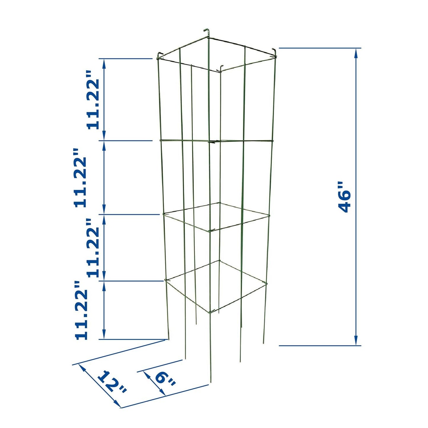 46" Height 12" Width 2PCS Green Square Folding Tomato Cage,Plant Support Stake Tower