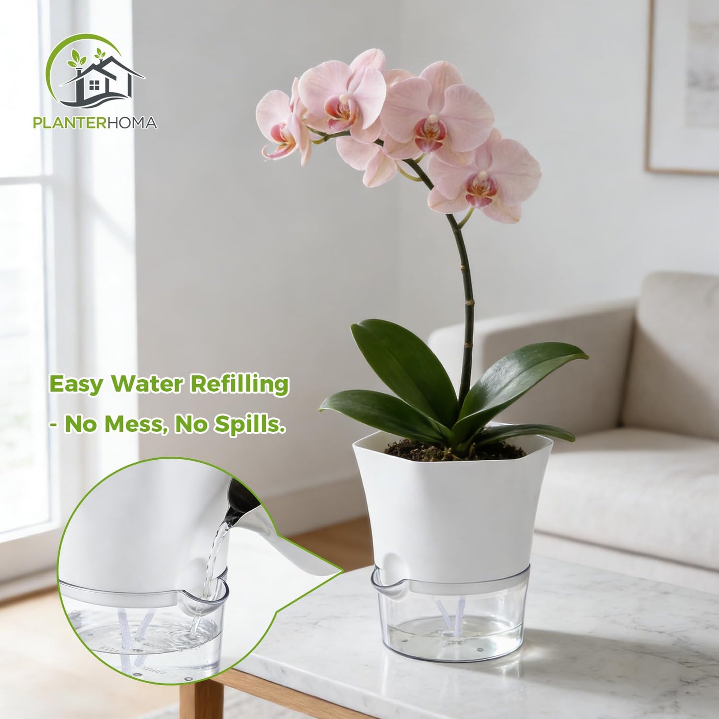 6-Pack 6" Clear Self Watering Pots for Indoor Plants Large Hexagon Self-Watering Planters Orchid Pots Plastic Wick Flower Plant Pots for African Violet, Spider, Herbs, Home Decor, White and Clear