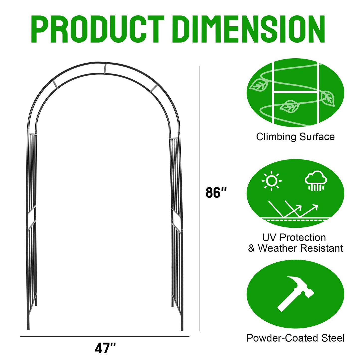 Metal Wide Garden Arch Trellis for Climbing Plants Roses Vines,47" W x 86" H Wide Garden Archway Arbor Trellis for Lawn Wedding and Bridal Party Decoration