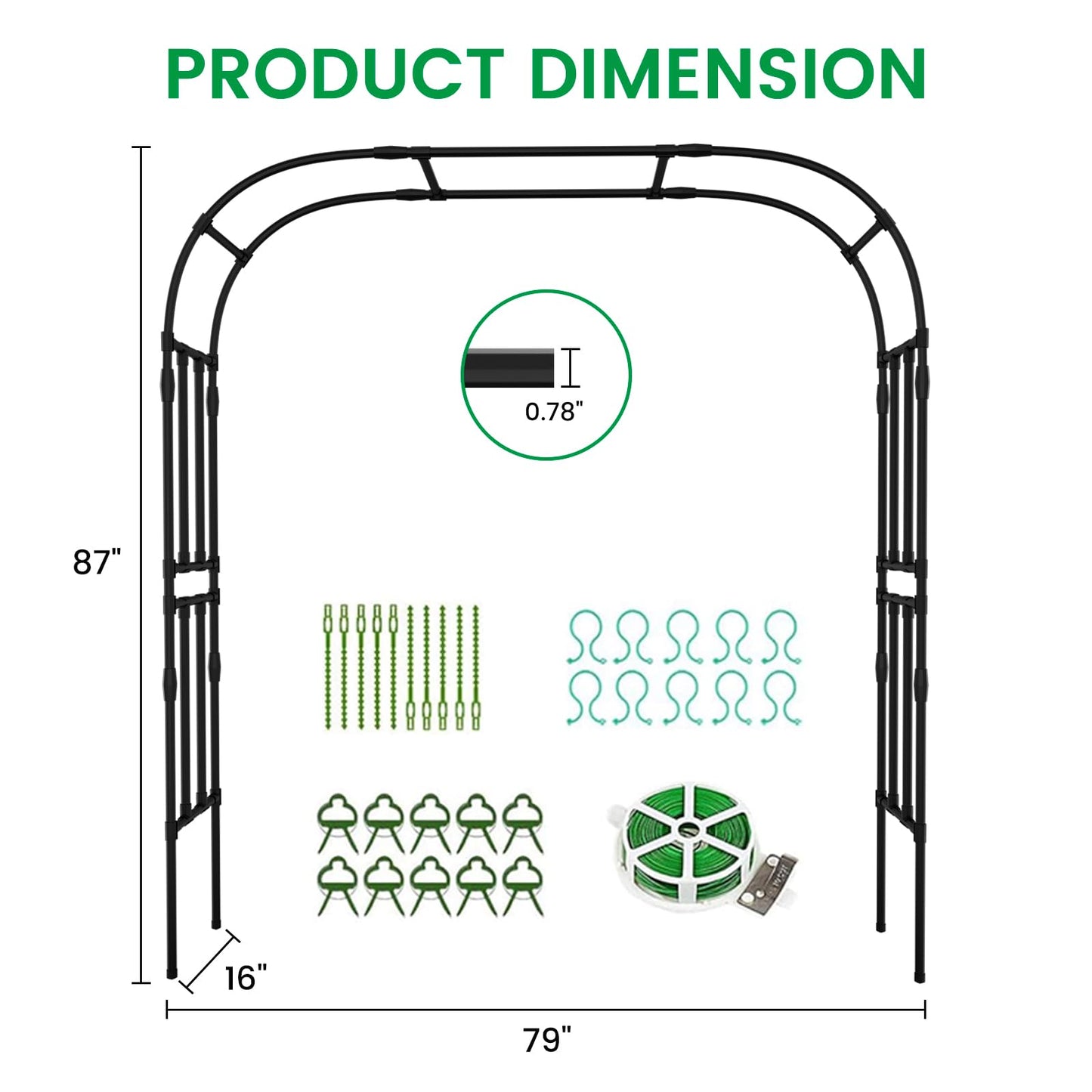 Garden Arch Trellis, 87in H x 16in L Large Garden Arch Arbor Trellis for Climbing Plants Outdoor Plant Support for Cucumber Grape Vine,Tall Metal Gardens Archway for Lawn Party Ceremony