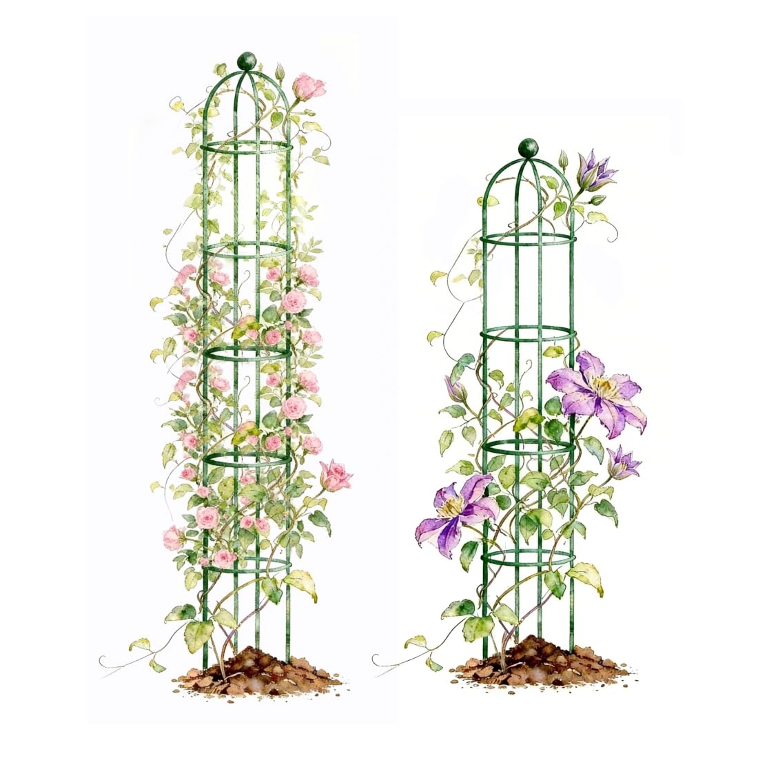 Vego Garden 7.6 ft Round Obelisk Garden Trellis, Metal Rustproof Plant Support Rose Trellis, Tower Potted Cages for Flowers Fruits Vegetable Vines Indoor & Outdoor