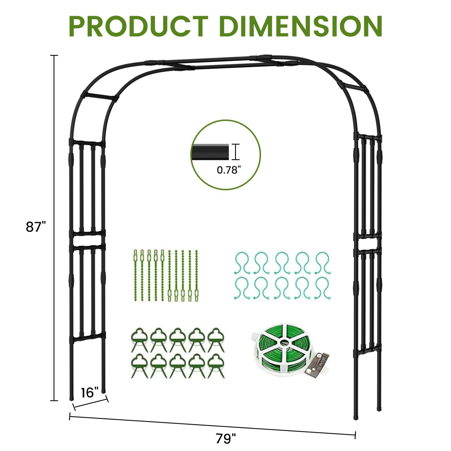 Tall Garden Arch Trellis for Climbing Plants, 87in Tall Metal Plant Support Trellis Archway for Climbing Plant Vegetables Cucumber, Outdoor Yard Lawn Garden Arch Tunnel Trellis