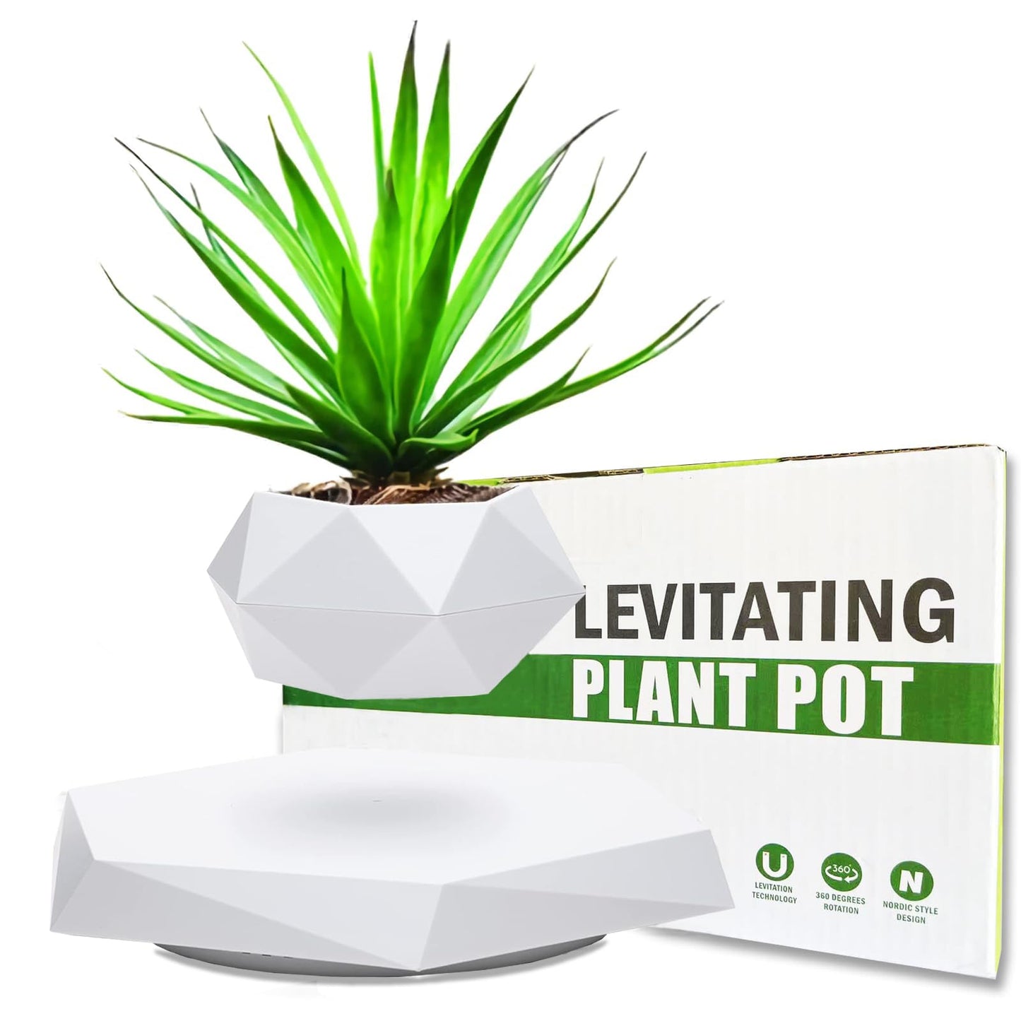 Levitating Plant Pot, Floating Plant Pot for Air Bonsai Planter, Magnetic Levitating Flower Pot Planter for Office Home Decoration, Ideal Home Gift for Halloween Thanksgiving Christmas (White)