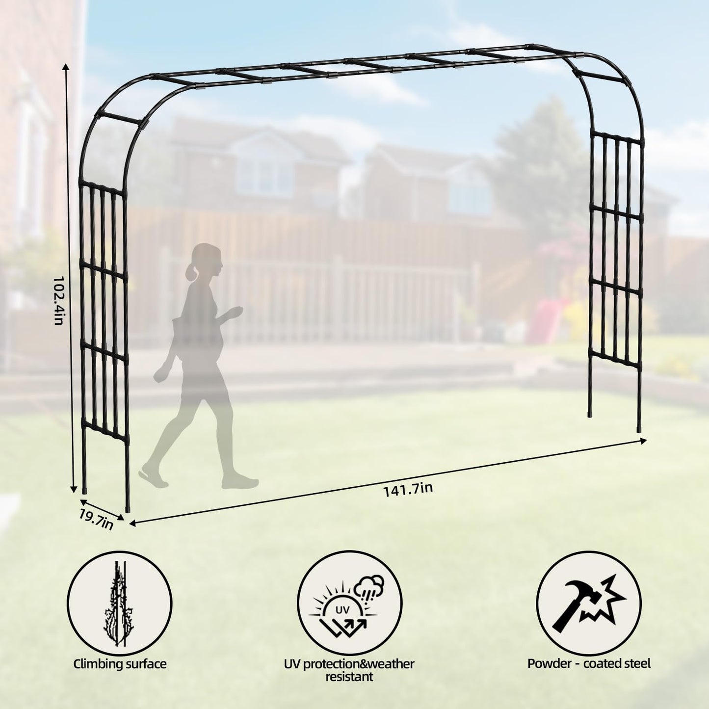 Large Garden Arch Trellis,11.75ft x 8.53ft Sturdy Metal Full Garden Arbor for Climbing Vines Outdoor,1.64ft Extra Wide Wedding Archway for Ceremony,Party,Lawn,Patio,Backyard,Black