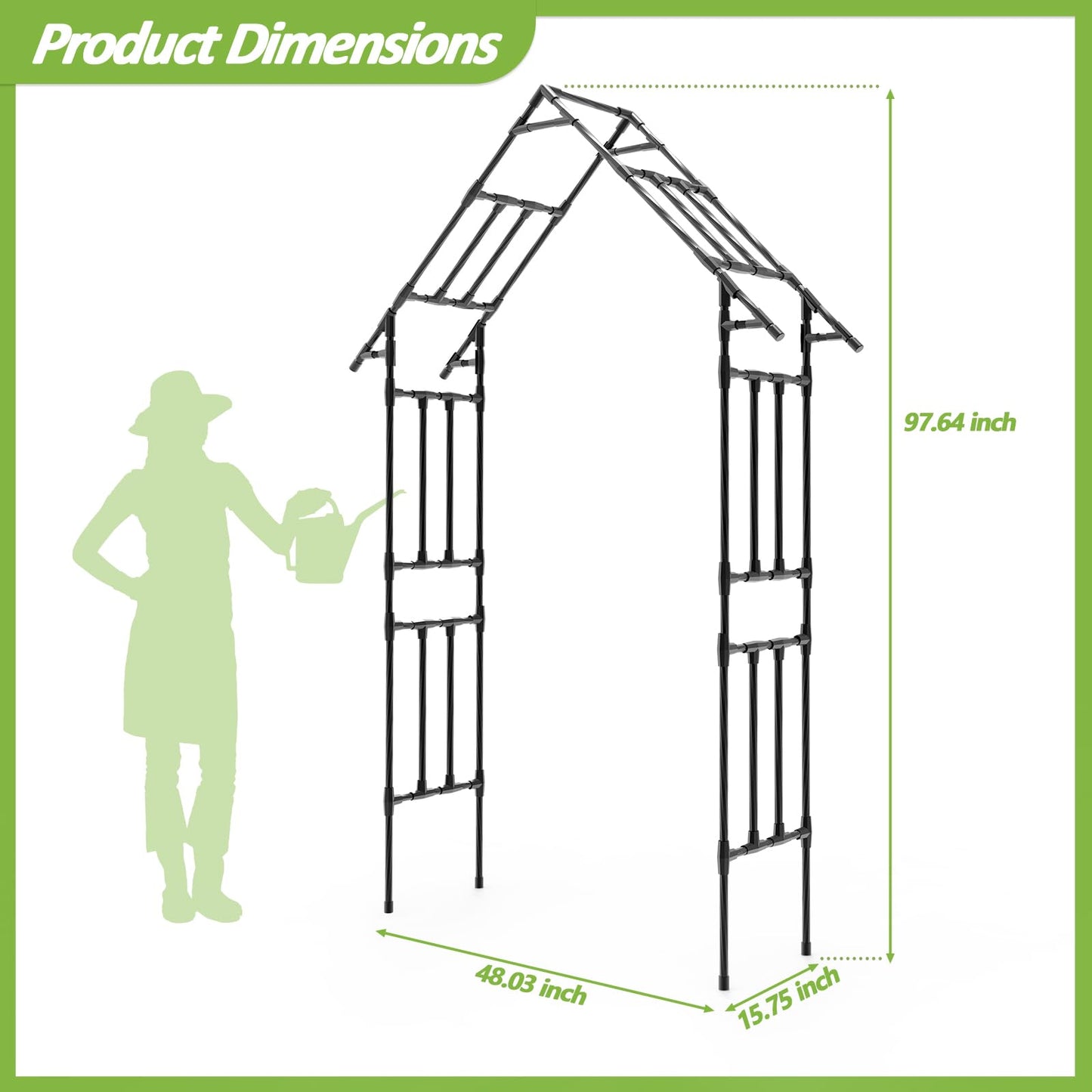 Trellume Garden Arch Trellis - 48" L *98" H*16" W, Gothic Abor Trellis with Reinforced Frame, Garden Arch Trellis for Climbing Plants Outdoor, Heavy Duty Metal Arch for Backyard, Patio, Lawn, Balcony