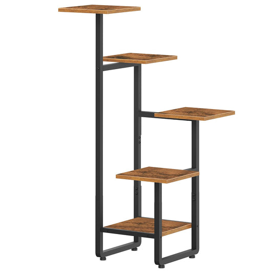 HOOBRO Plant Stand Indoor, 5 Tiered Plant Shelf for Multiple Indoor Plants, Square Corner Plant Stand for Living Room, Balcony, Patio, Rustic Brown and Black BF06HJ01