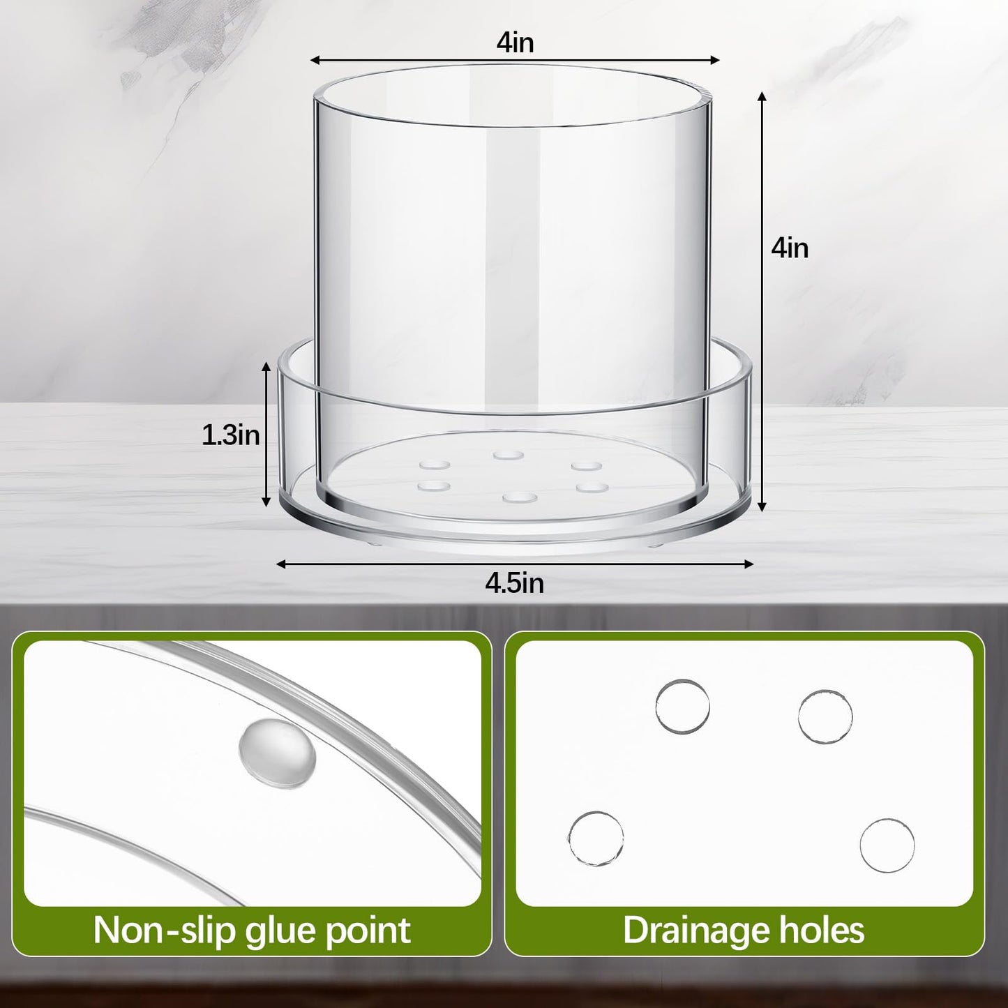 Sunnychicc Clear Plant Nursery Pots Acrylic Orchid Pots with Drainage Holes and Tray Transparent Planter for Indoor Plants, Succulents, Herb, Flowers and Cactus Decorative(4 Inches,Circle)
