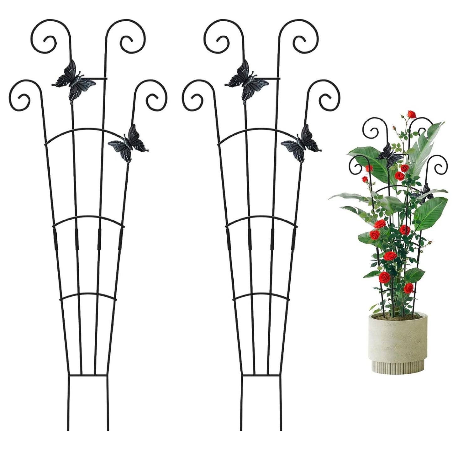 Xoeryoy 2 Pack Trellis for Potted Plants, 30 Inch Tall Butterfly Indoor Plant Trellis, Expandable & Rust-Resistant Metal Climbing Support for Vines, Indoor Outdoor Garden