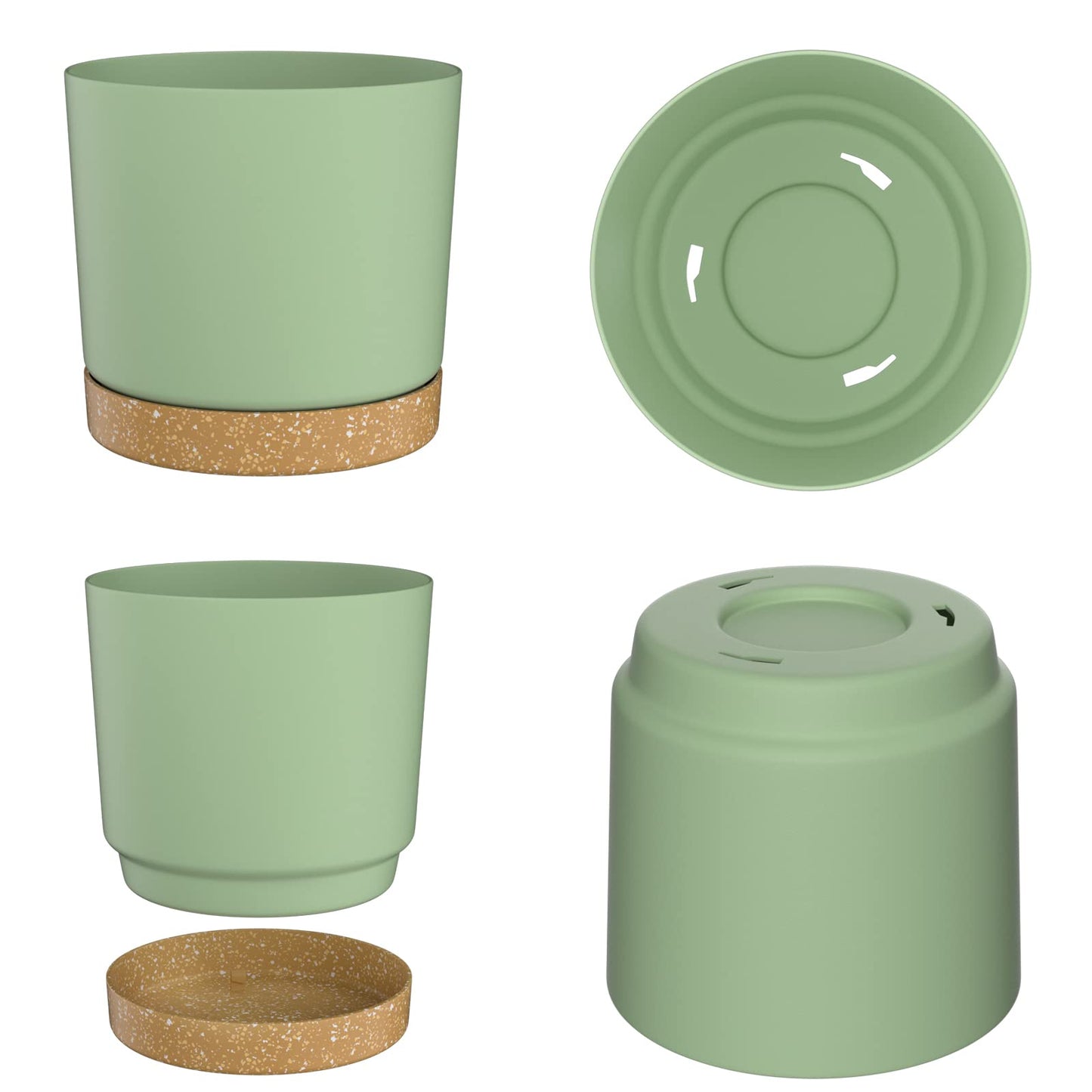 ZMTECH Spring Planters for Indoor Plants, Plant Pots & Flower Pots, Plastic Planter 3 Pack 8 Inch Self Watering with Drainage Hole and Saucer, Modern Decorative Indoor Outdoor, Green