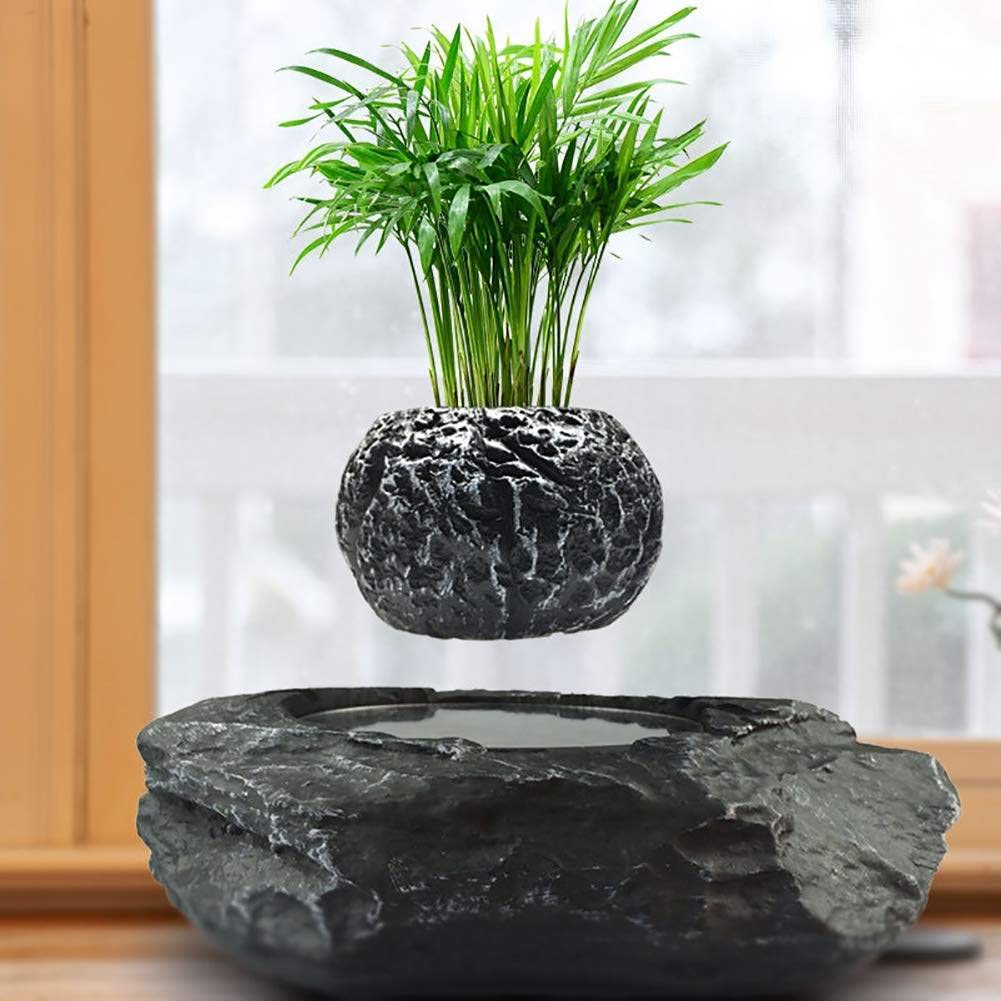 ZHHID Floating Flower Pot - Magnetic Suspension Levitating Air Flower Pots - Creative Design Levitation Bonsai - Home Office Decorations - Fun Gift,Black