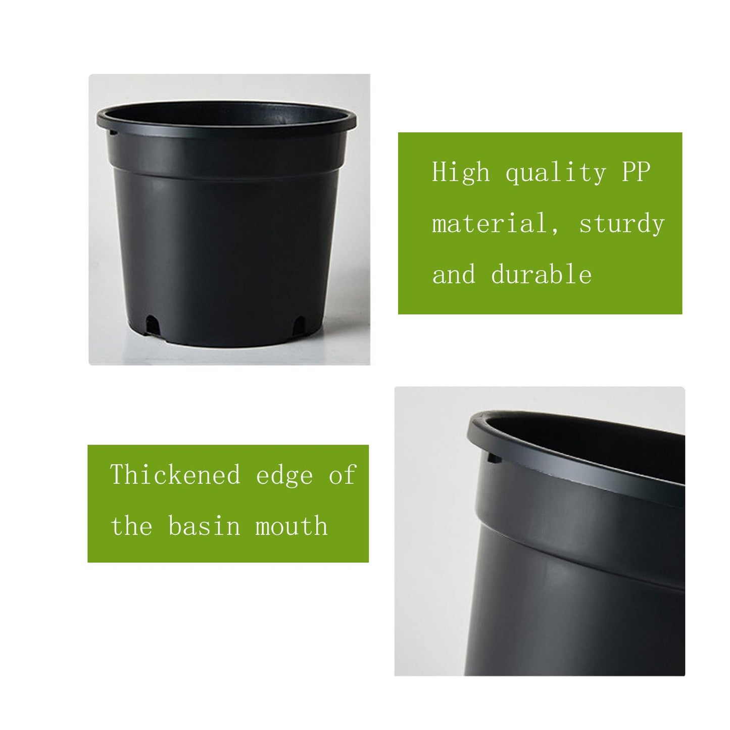 MEJENYY 3 Gallon Plastic Plant Pots, 5 Pack Round Nursery Pots with Drainage Holes, Black, Indoor/Outdoor Use