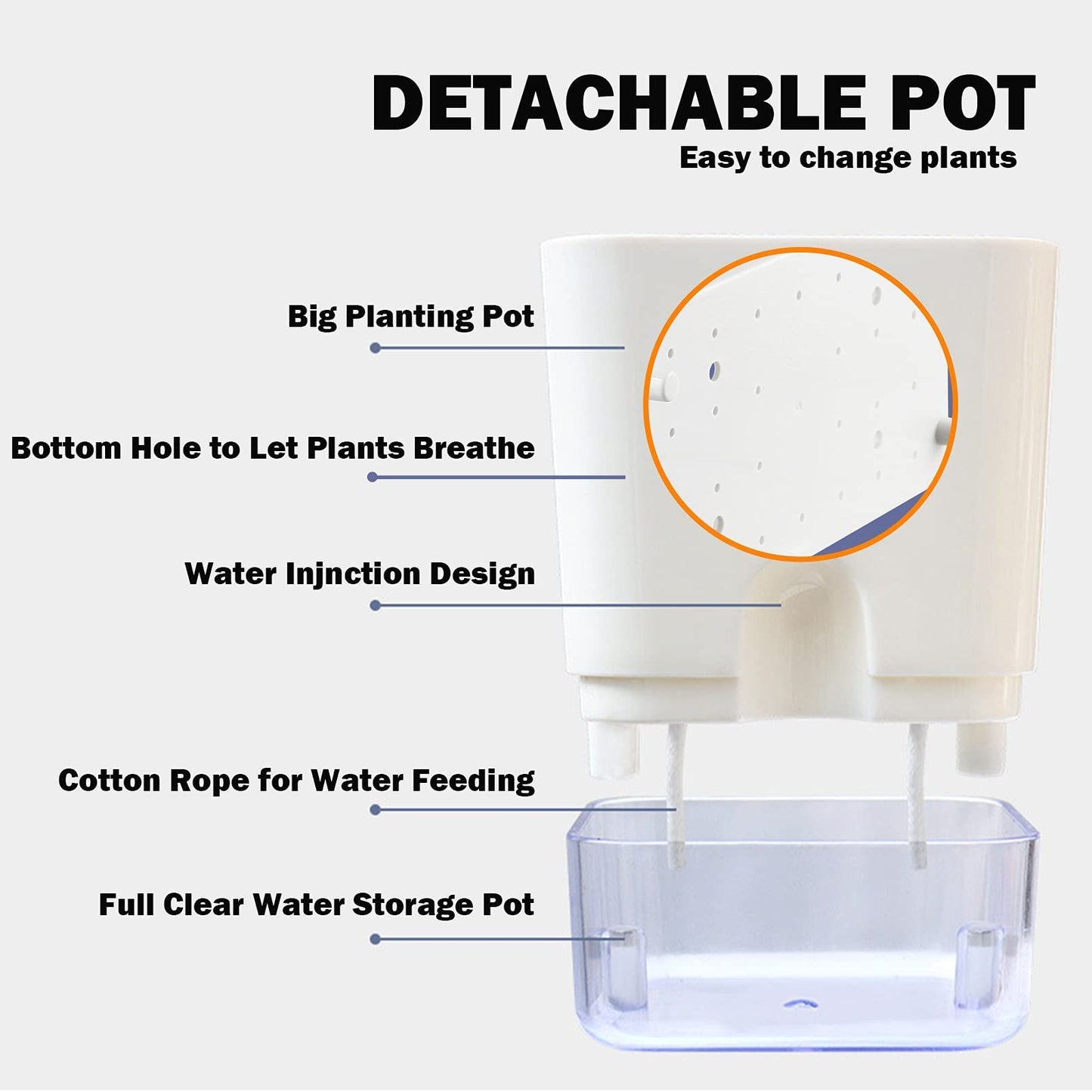 Planterhoma Self Watering Plant Pots for Indoor Plants 7 inch, 4 Packs Rectangle Self-Watering Planters with Drainage Hole, White African Violet Pots for Devil's Ivy, Spider Plant, Orchid, Herb