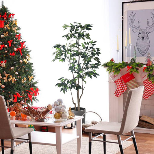 HAIHONG 5Ft Artificial Ficus Tree with Realistic Leaves, Livelike Faux Silk Indoor Outdoor Plant for Home Office Decor Living Room, Porch, Garden Decor