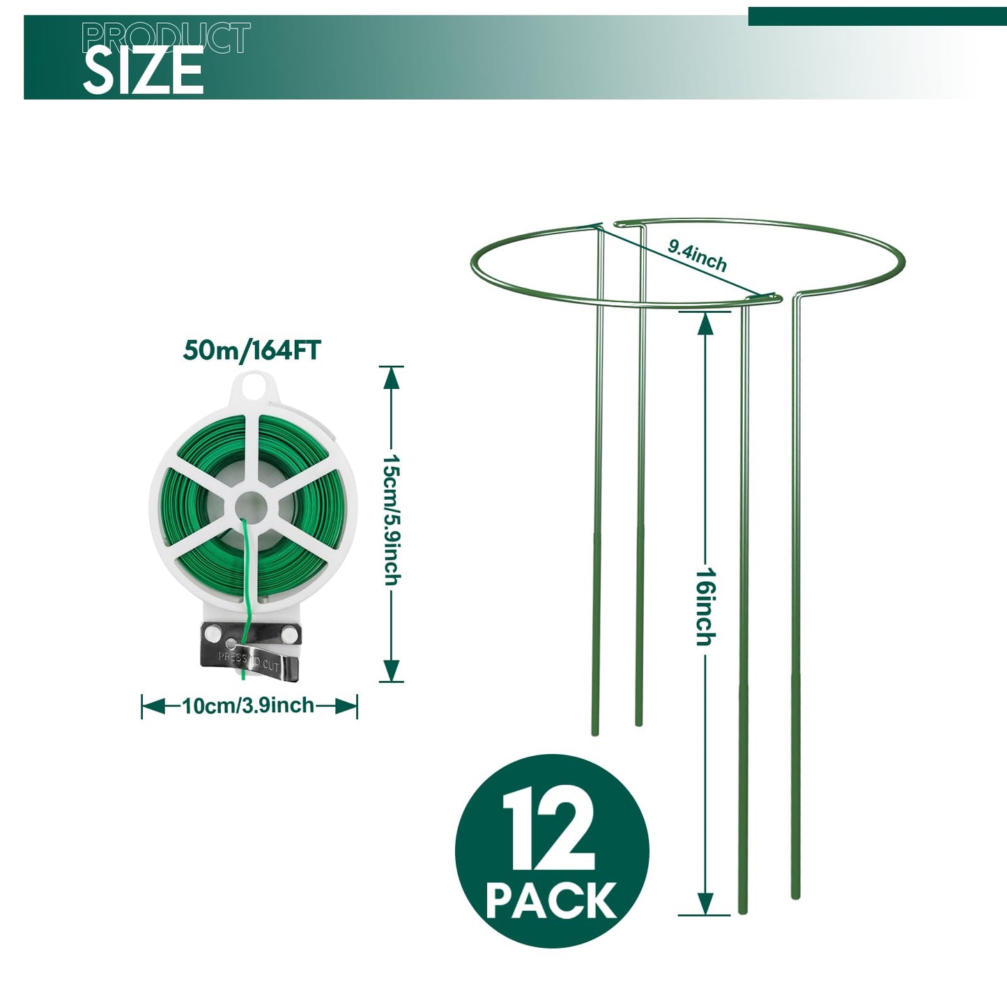 LKSSZS 12 Pack Garden Plant Support Stakes, Half Round Peony Cages and Supports, Metal Garden Support Ring, Border Support for Outdoor Indoor Plants, Peony, Hydrangea,Tomato, Monstera